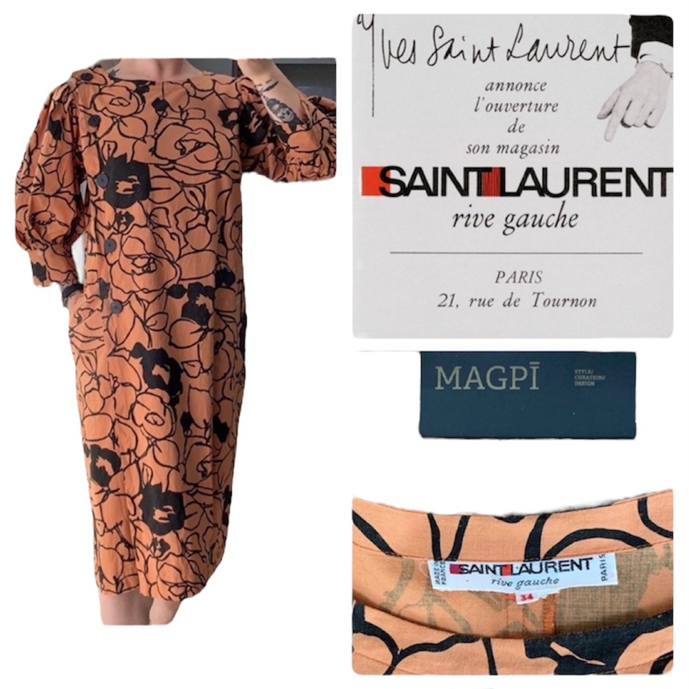 SAINT LAURENT Vintage Cotton Rive Gauche Printed Shift